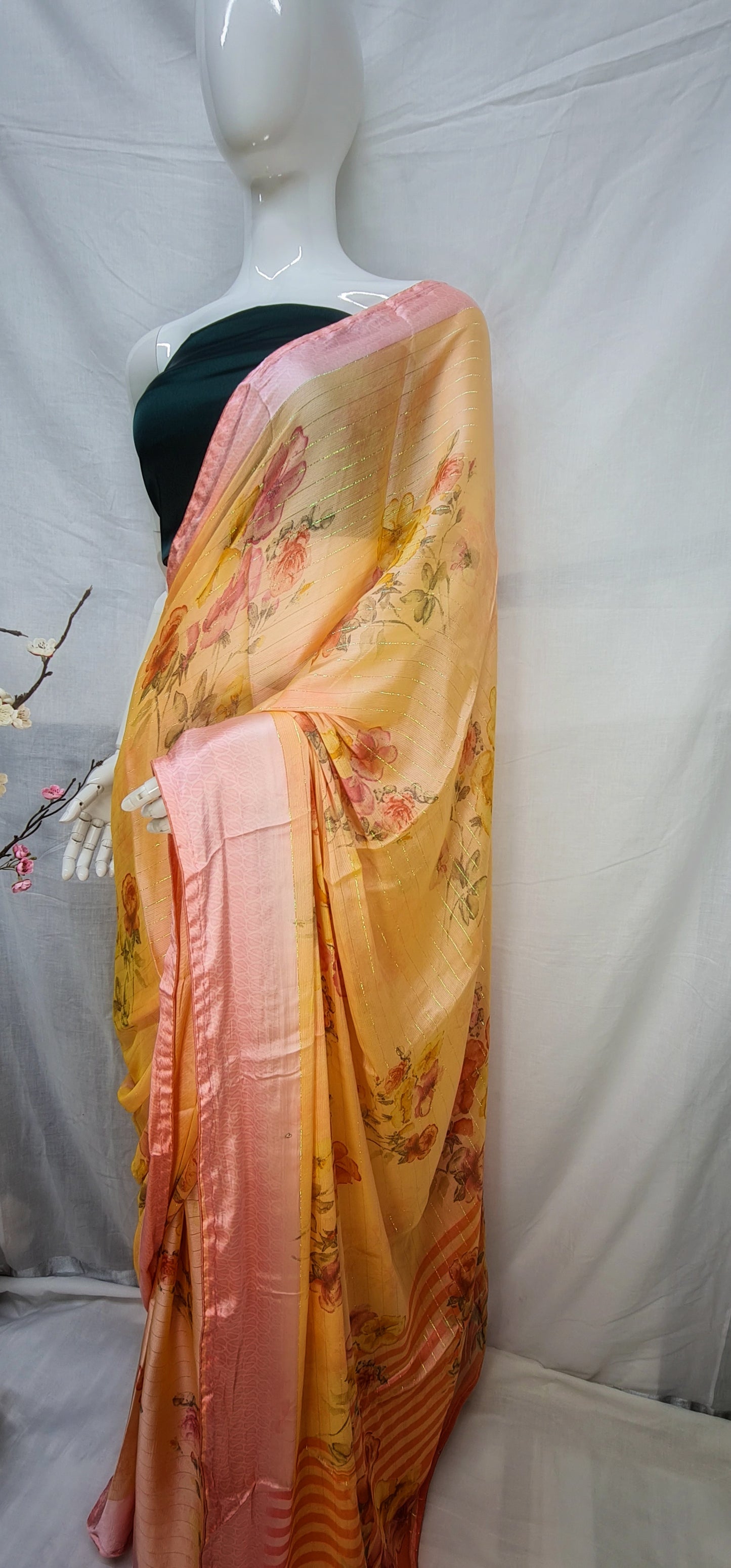 Satin Chiffon sarees with floral digital prints.