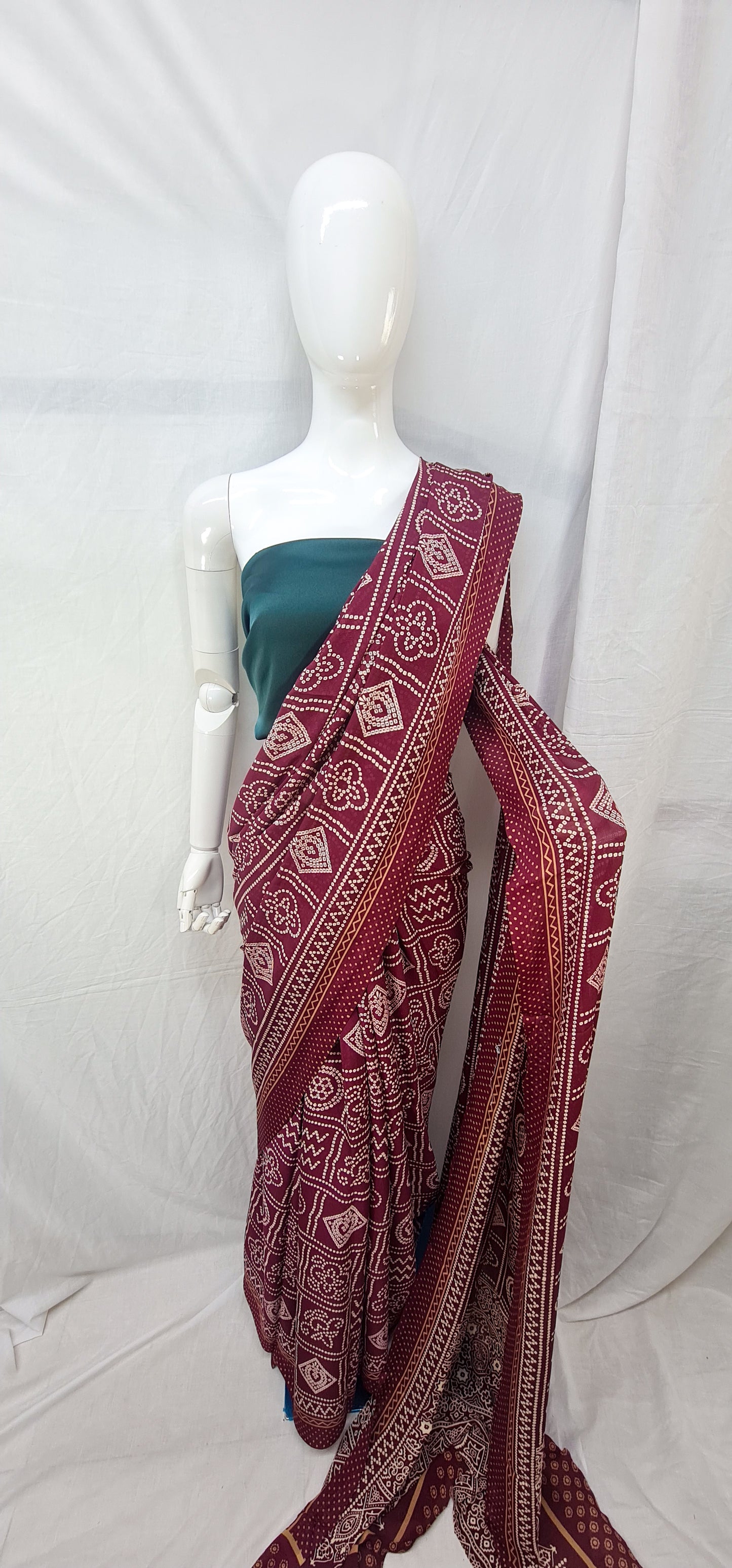 Daily wear Semi Satin silk sarees with bandhani design.