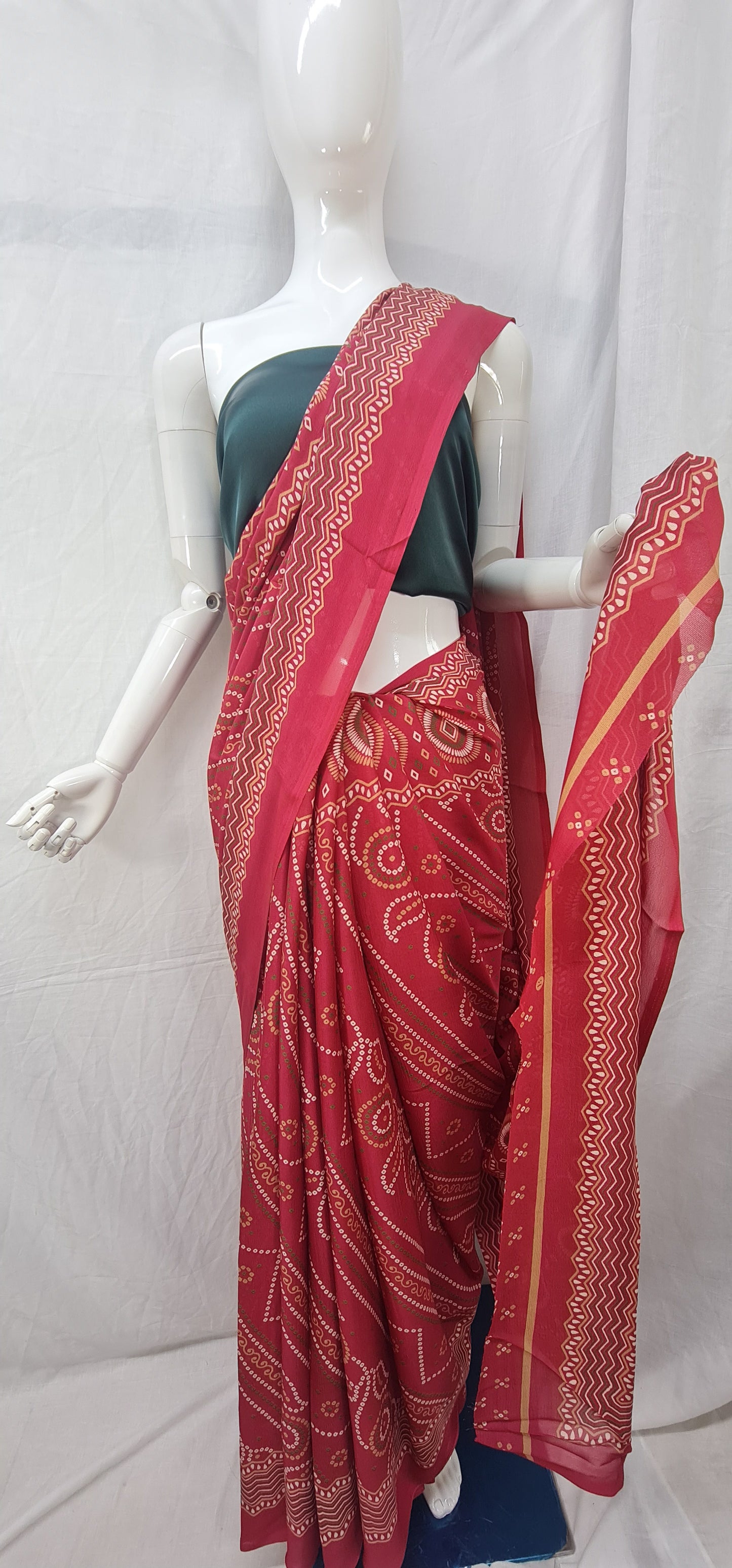 Daily wear Semi Satin silk sarees with bandhani design. 