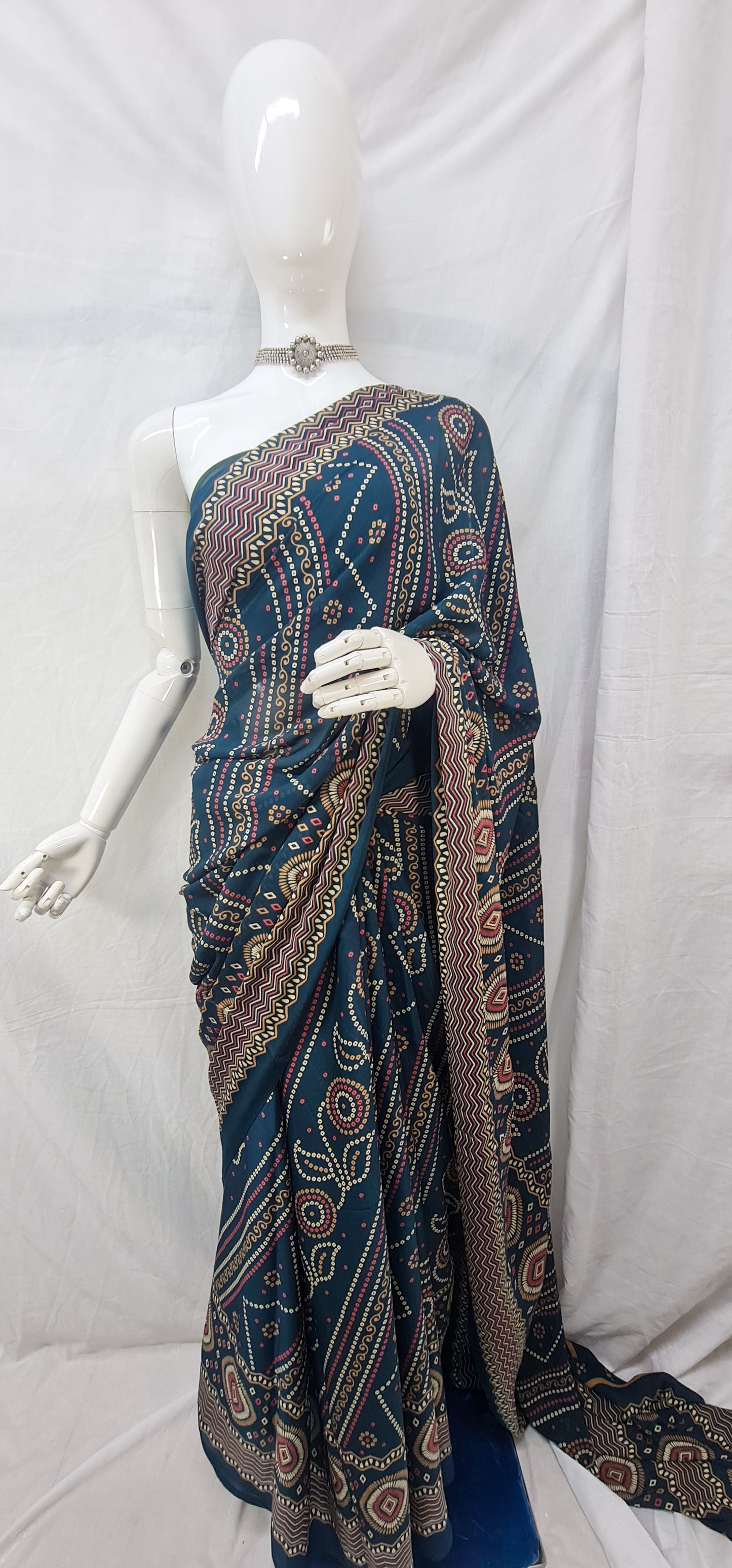 Daily wear Semi Satin silk sarees with bandhani design.