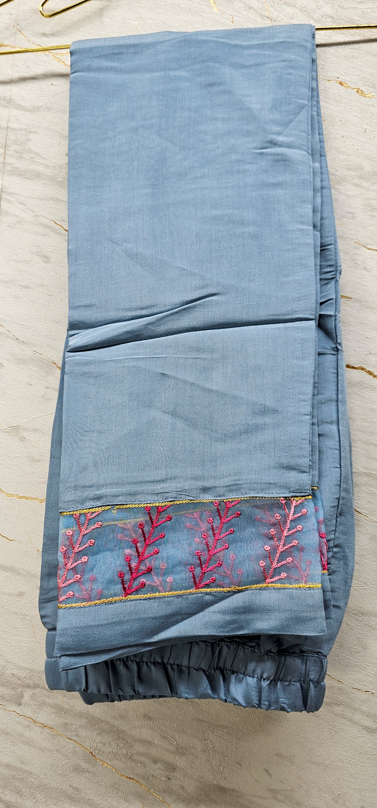 3 pc salwaar suit set in Roman silk fabric with a pastel blue shade