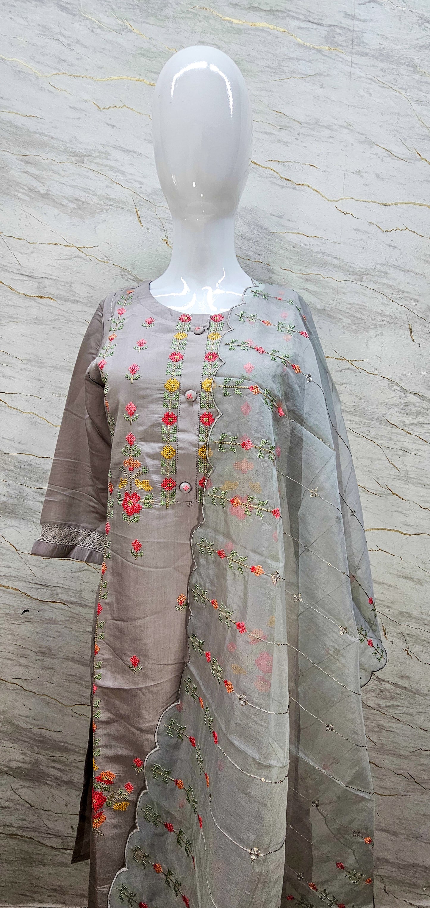 3 pc salwar suit in mute grey shade