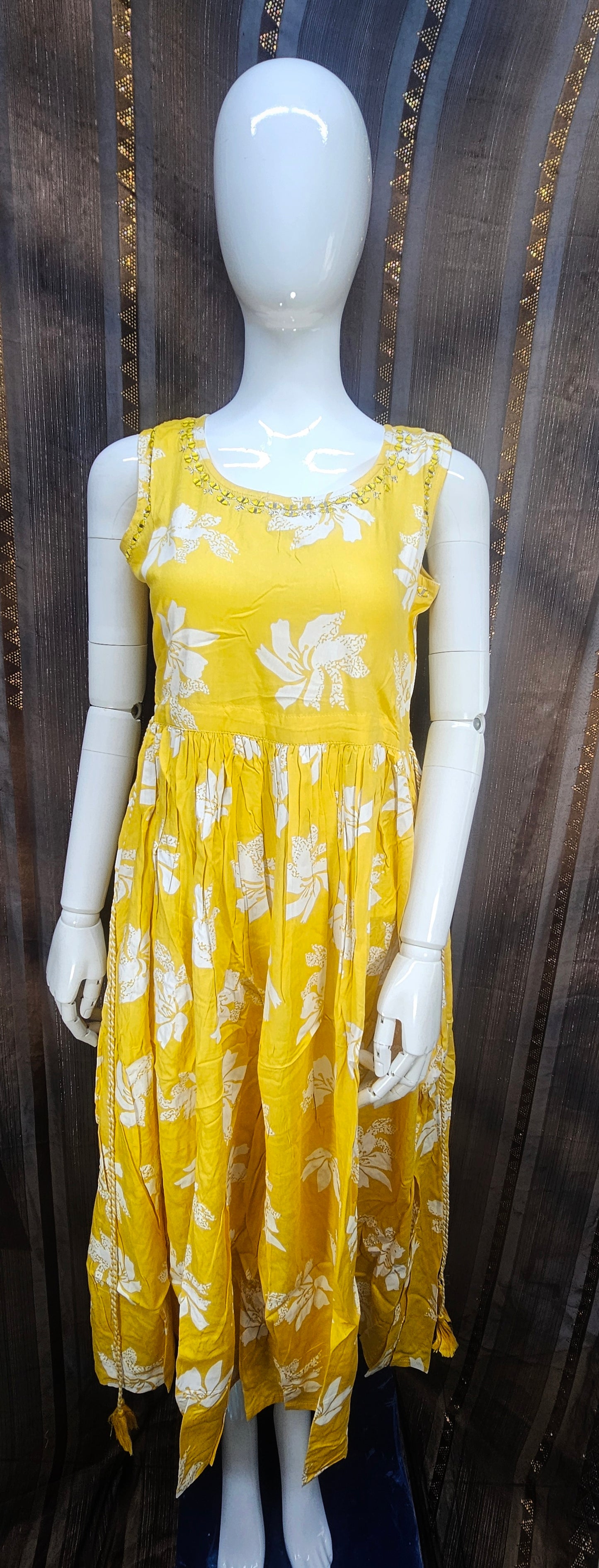 Beautiful Anarkali style dress in a mustard yellow shade