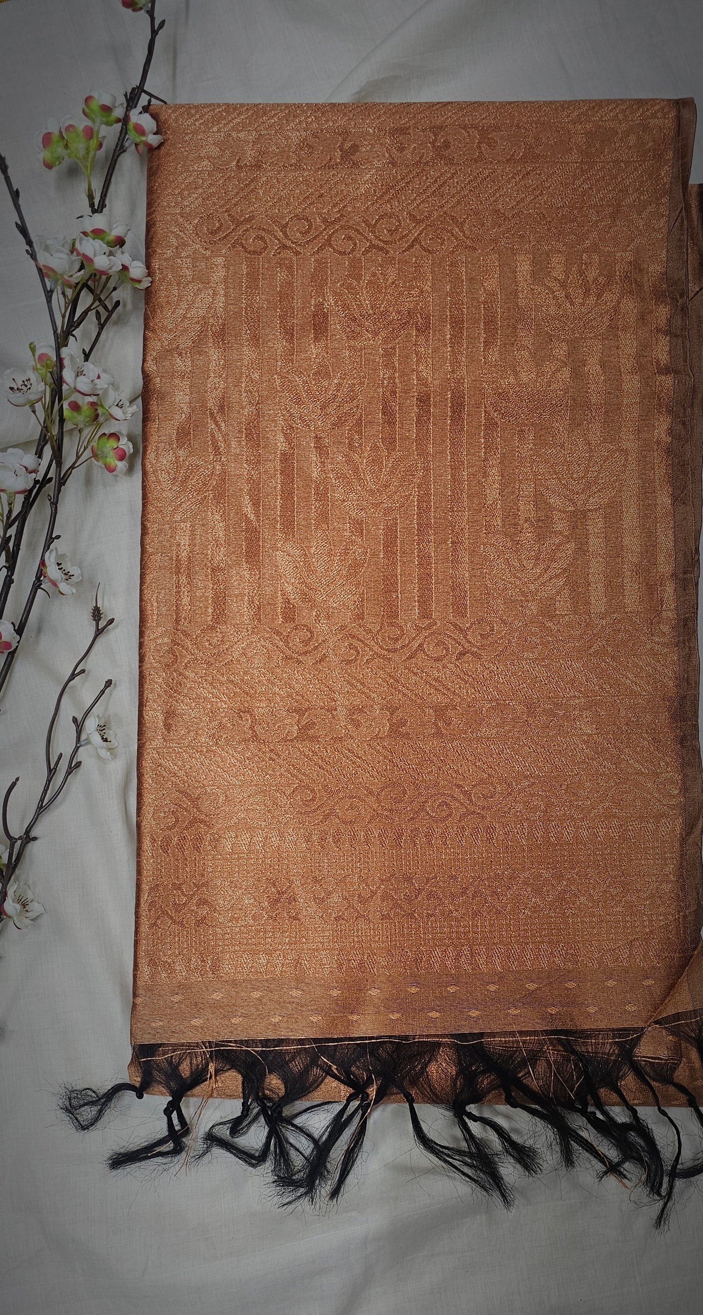 Zari Slub Fabric Saree in Earthy Orange Shade