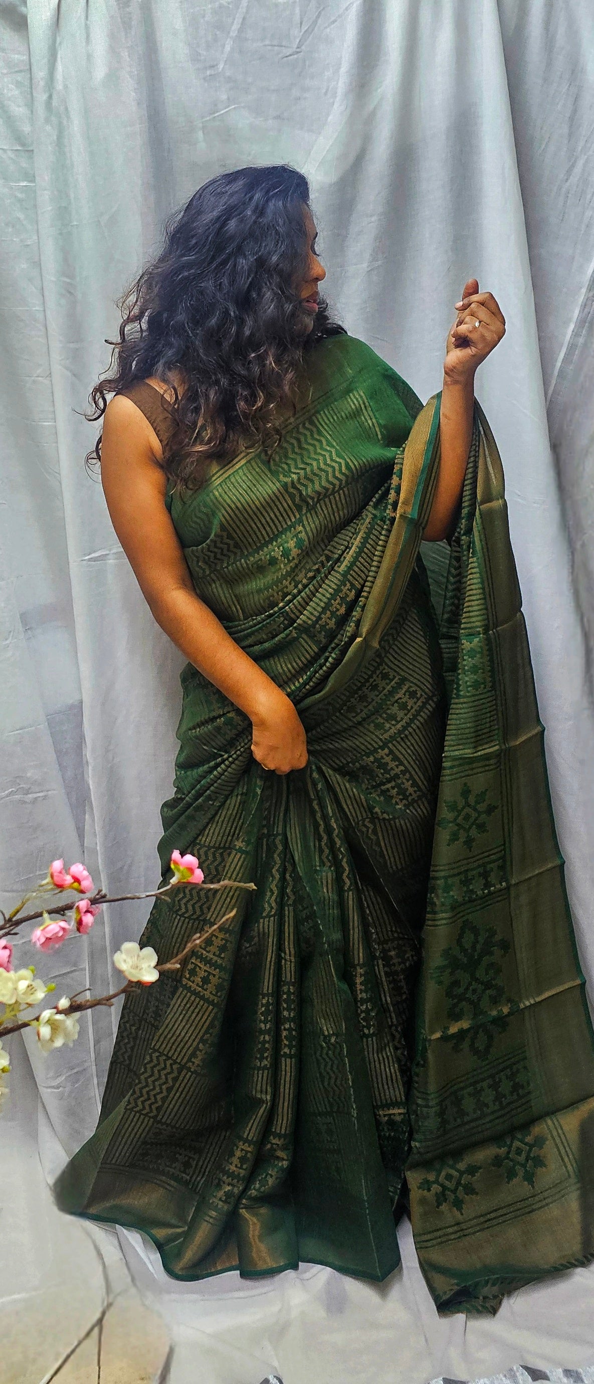 Beautiful Braaso Silk Saree In Bottlegreen Shade