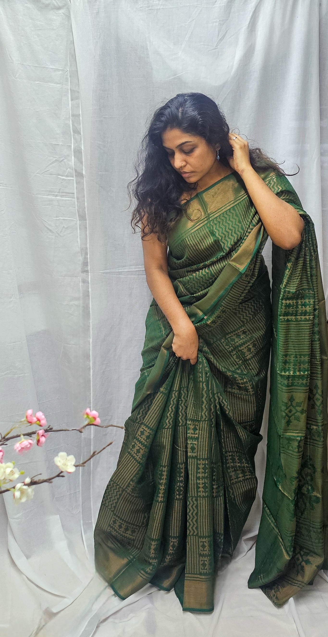 Beautiful Braaso Silk Saree In Bottlegreen Shade