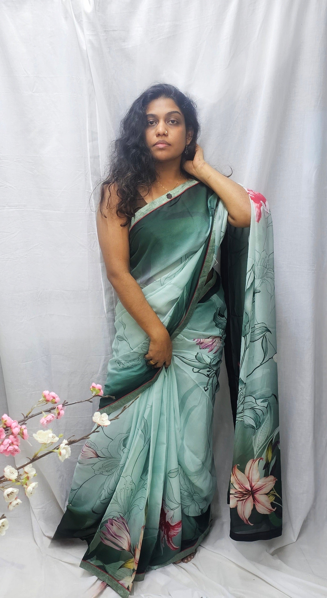 Beautiful Viscose Georgette Digital Print Saree In Double Shade