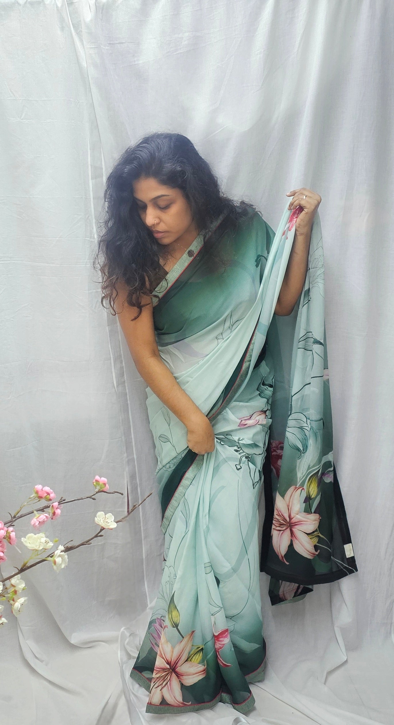 Beautiful Viscose Georgette Digital Print Saree In Double Shade