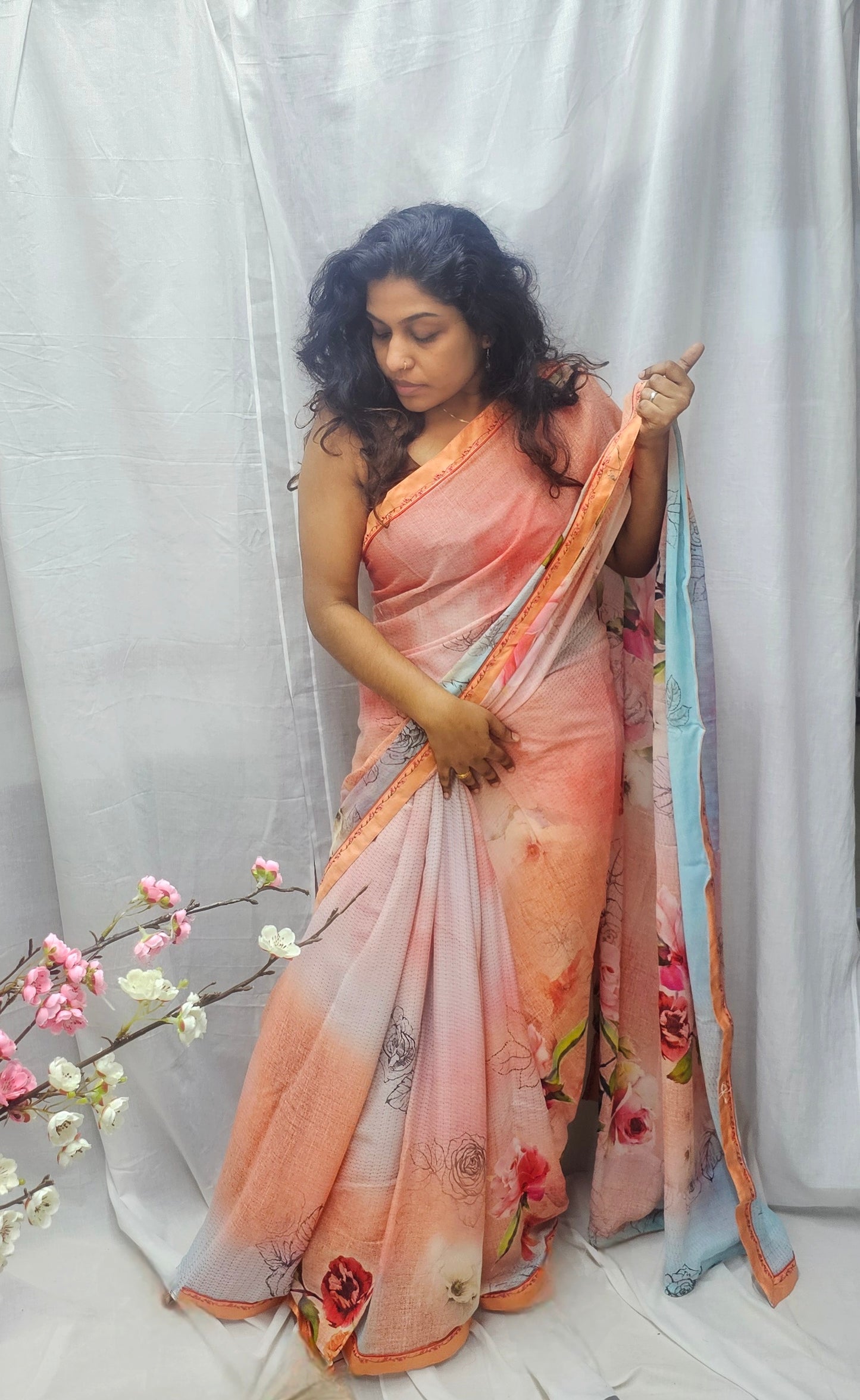 Beautiful Viscose Georgette Digital Print Saree In Mixed Shade