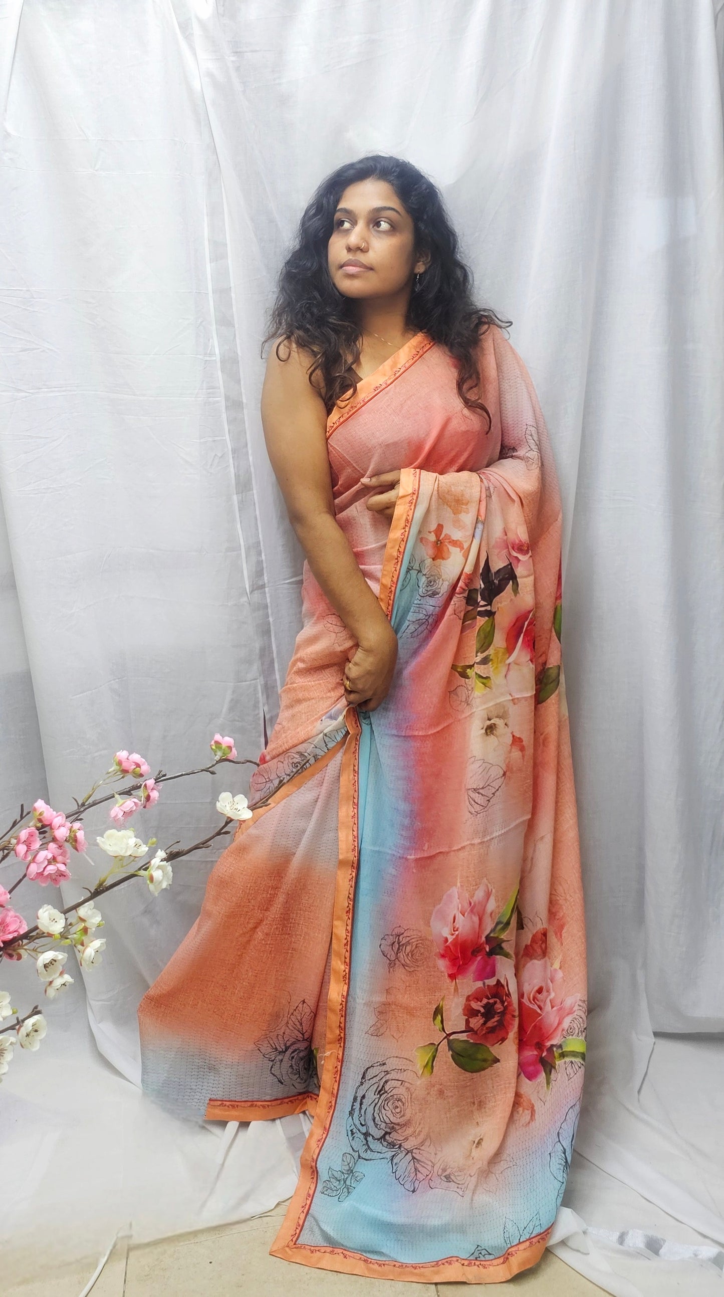 Beautiful Viscose Georgette Digital Print Saree In Mixed Shade