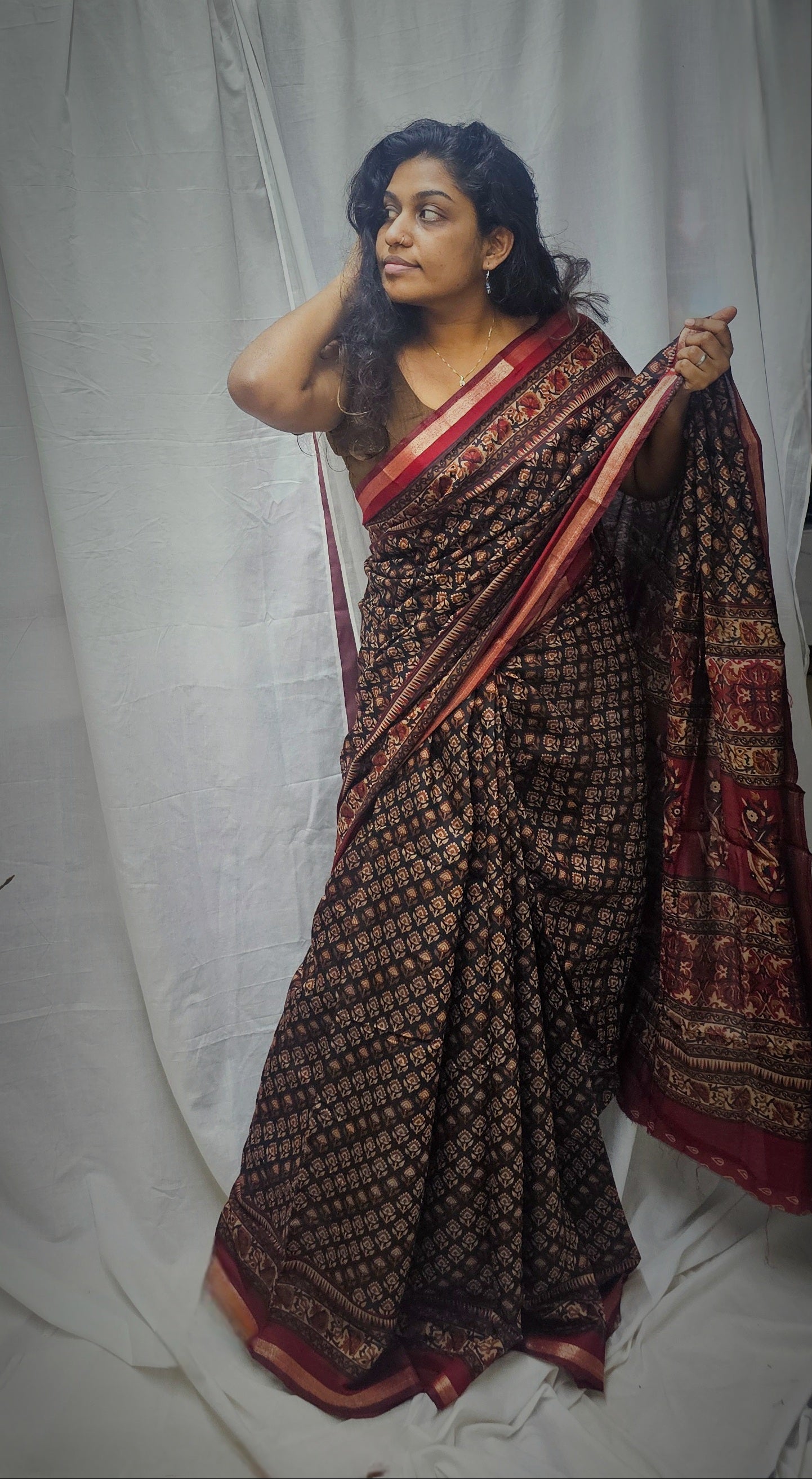 Semi Resham Silk Sarees In Ajrakh Inspired Pattern