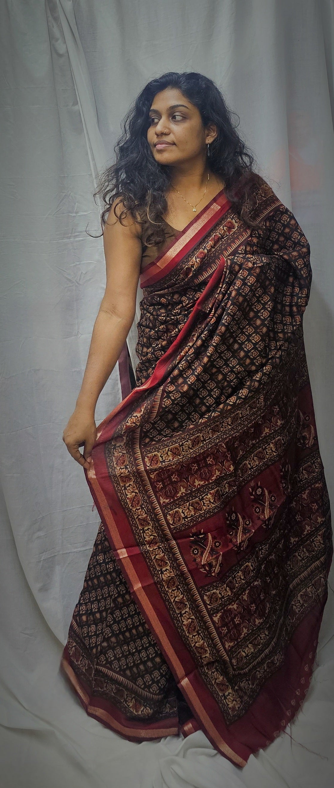 Semi Resham Silk Sarees In Ajrakh Inspired Pattern