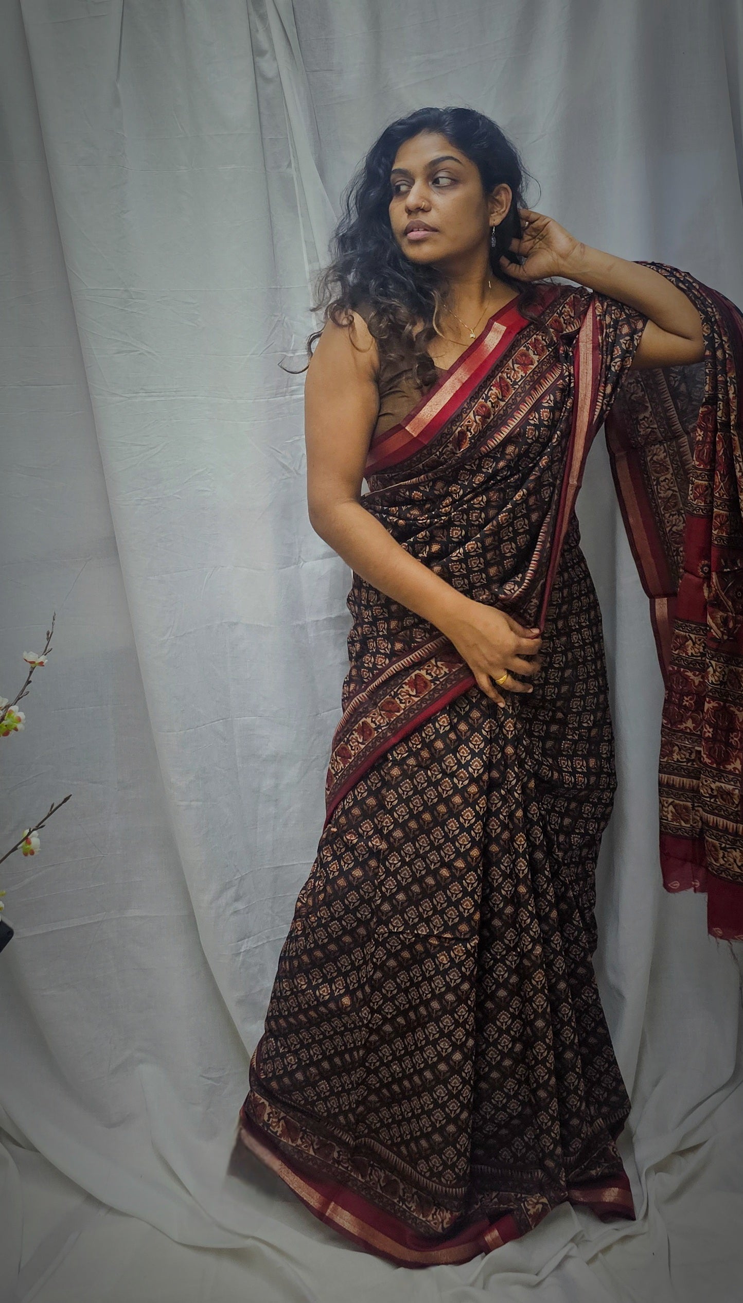 Semi Resham Silk Sarees In Ajrakh Inspired Pattern