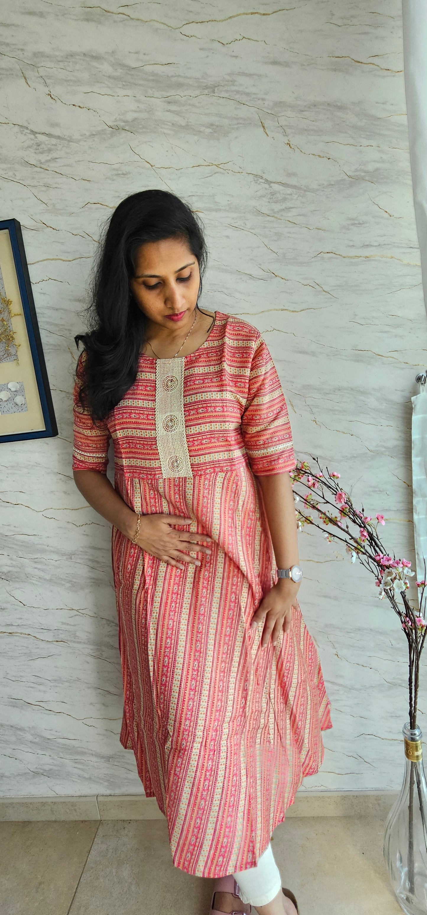Elegant Muslin fabric kurti with emroidered neckline