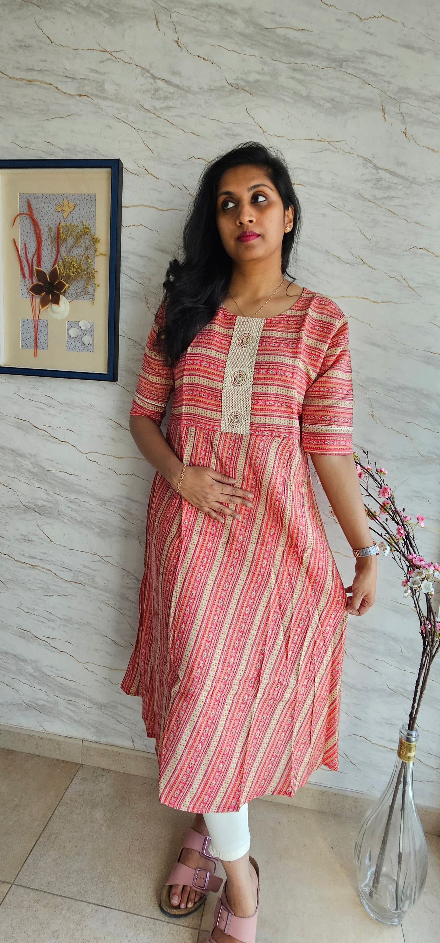 Elegant Muslin fabric kurti with emroidered neckline