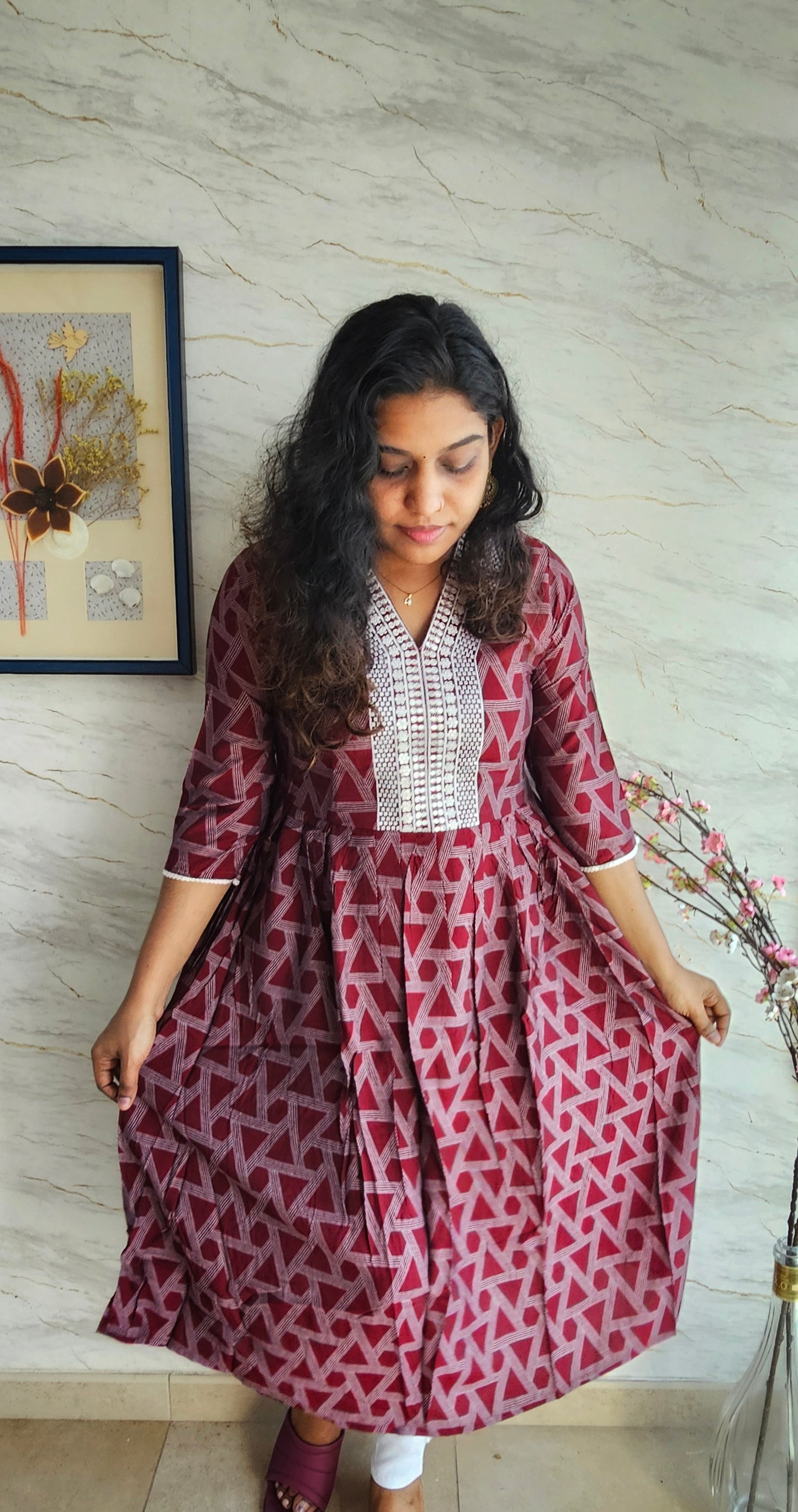 Muslin fabric kurti with emroidered neckline
