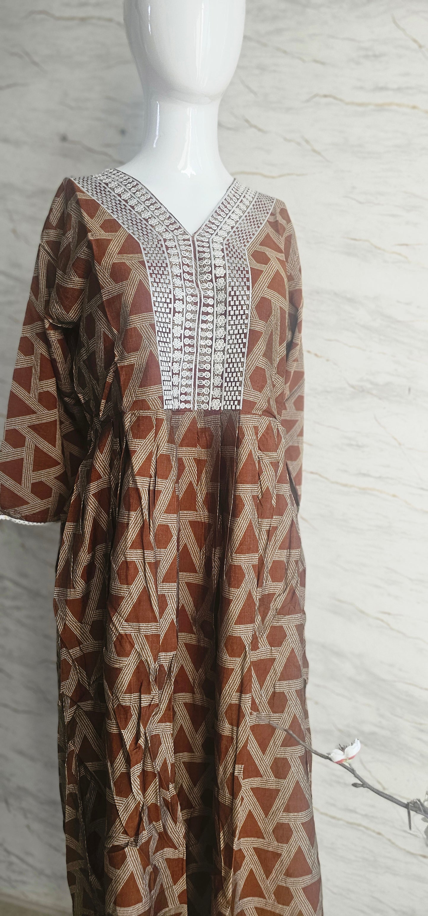 Muslin fabric kurti with emroidered neckline