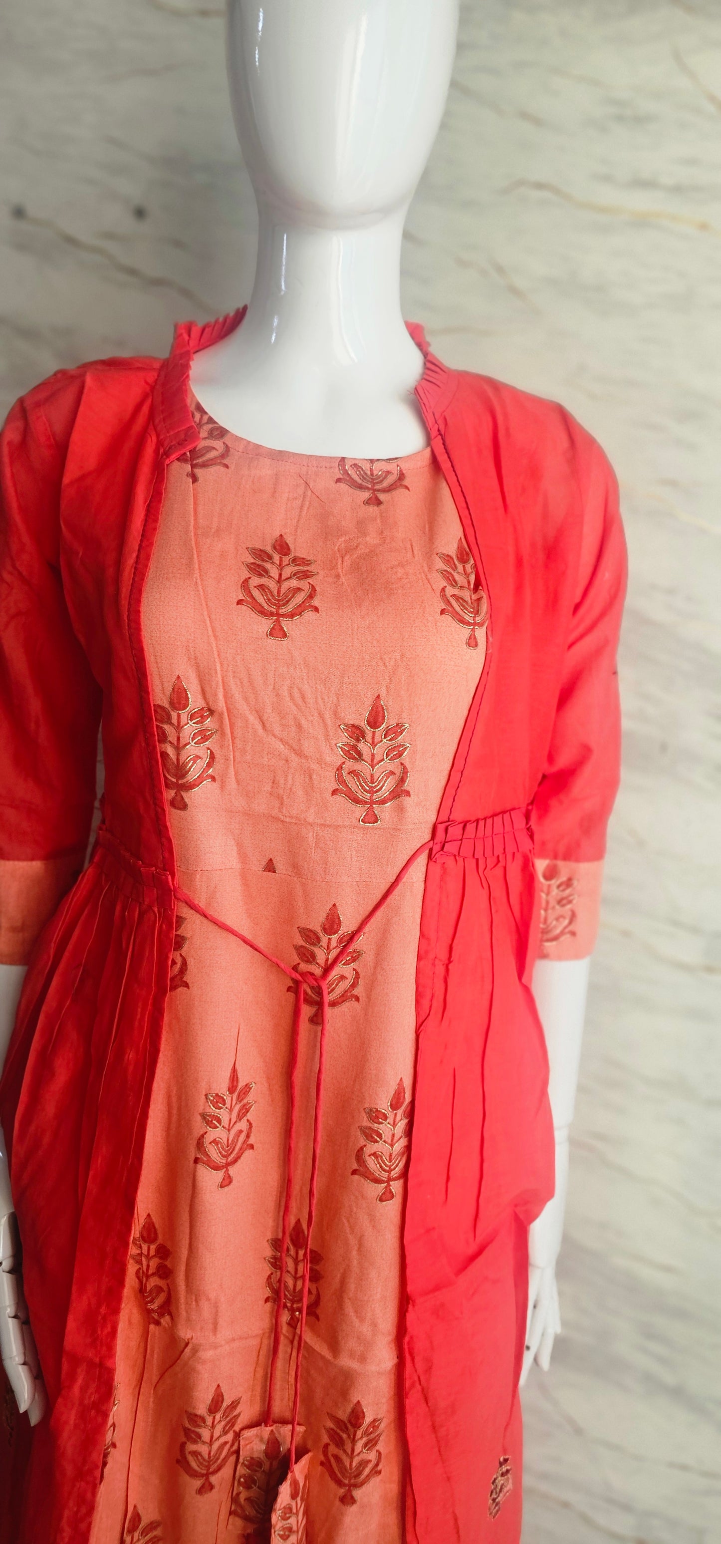 Cotton fabric dress with printed foliage motifs