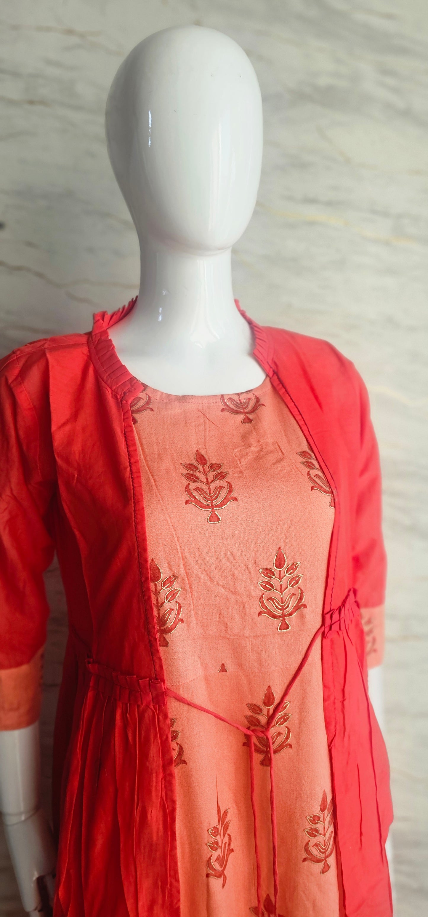 Cotton fabric dress with printed foliage motifs