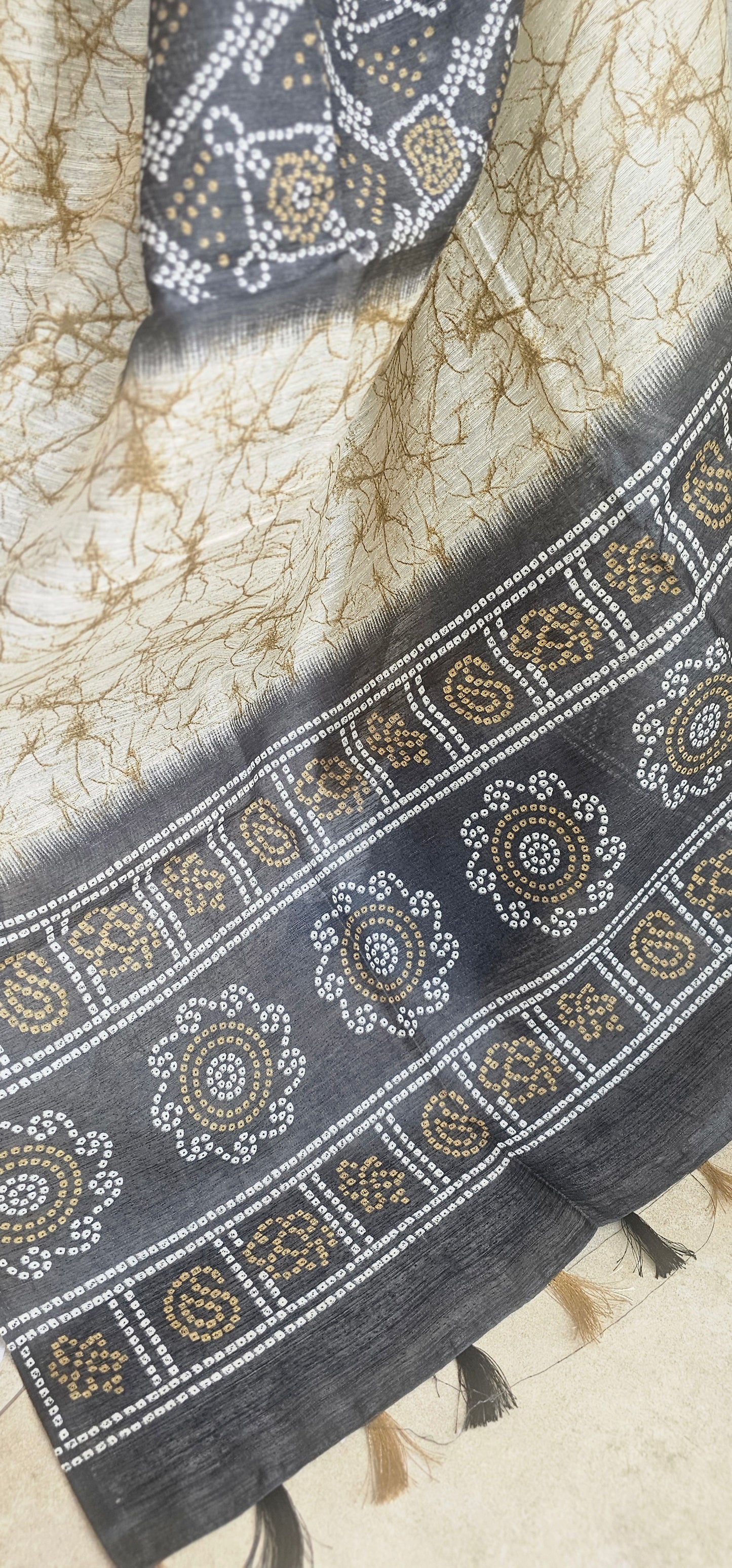 Breezy and beautiful Linen blend sarees with ikat motifs and marble dyestyle pattern .