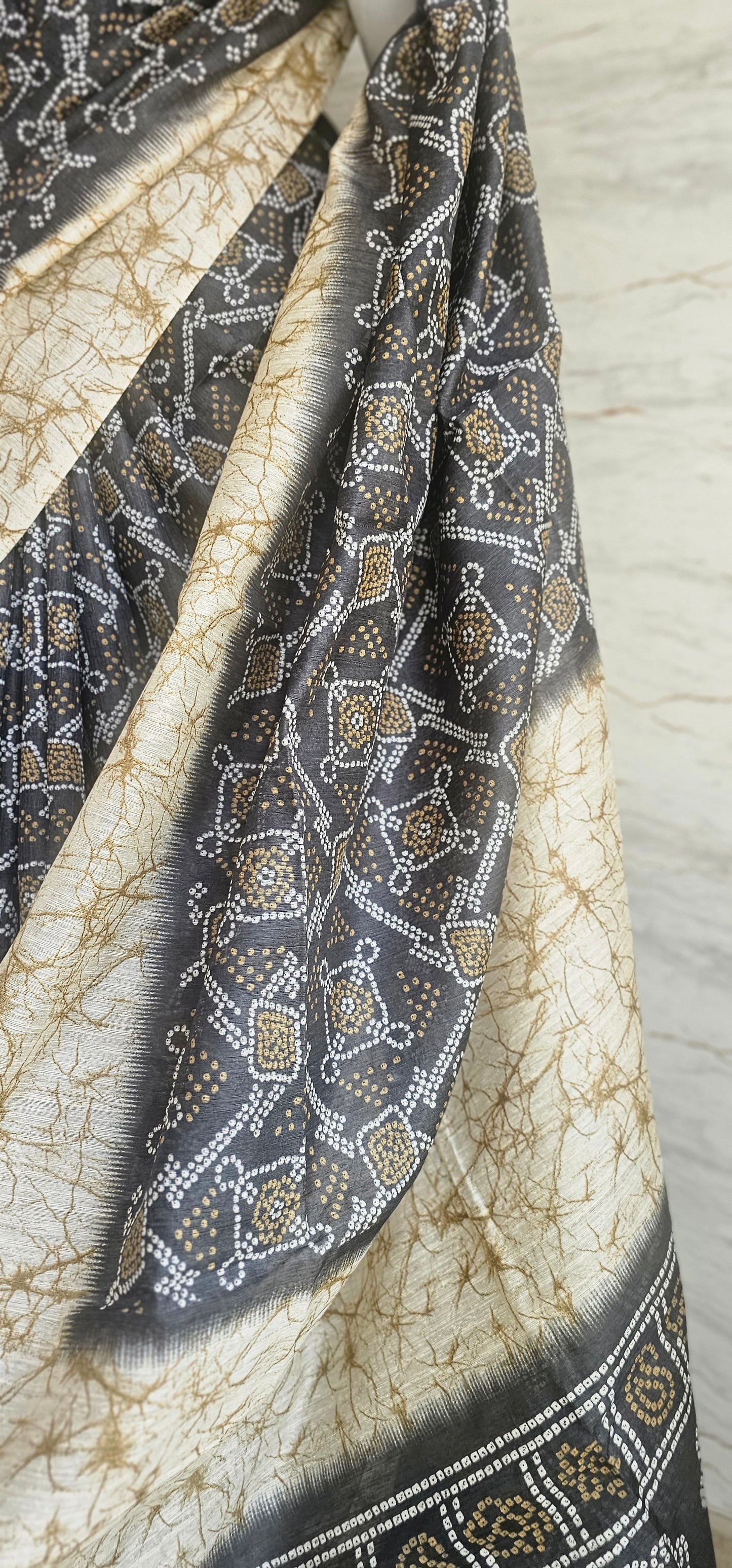 Breezy and beautiful Linen blend sarees with ikat motifs and marble dyestyle pattern .