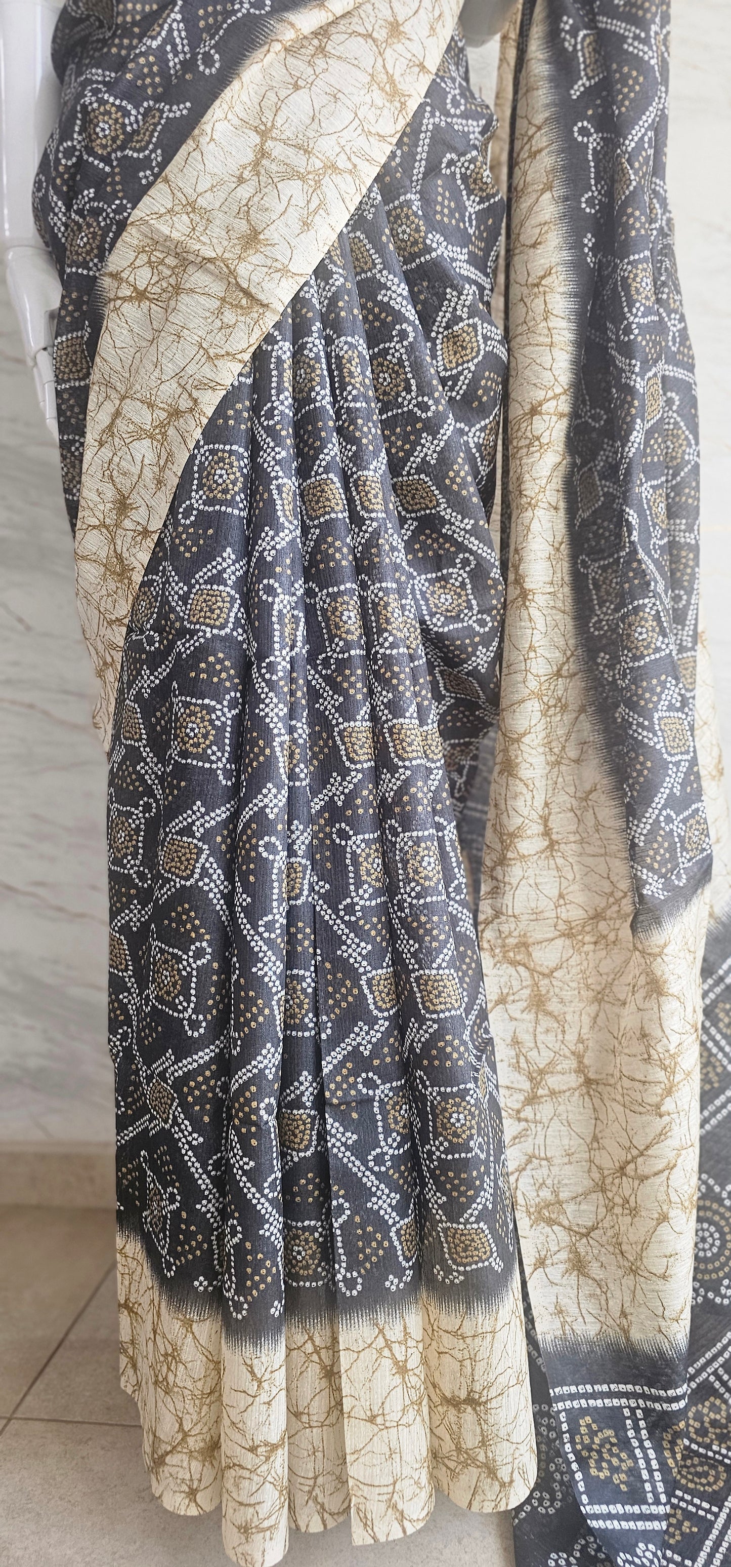Breezy and beautiful Linen blend sarees with ikat motifs and marble dyestyle pattern .