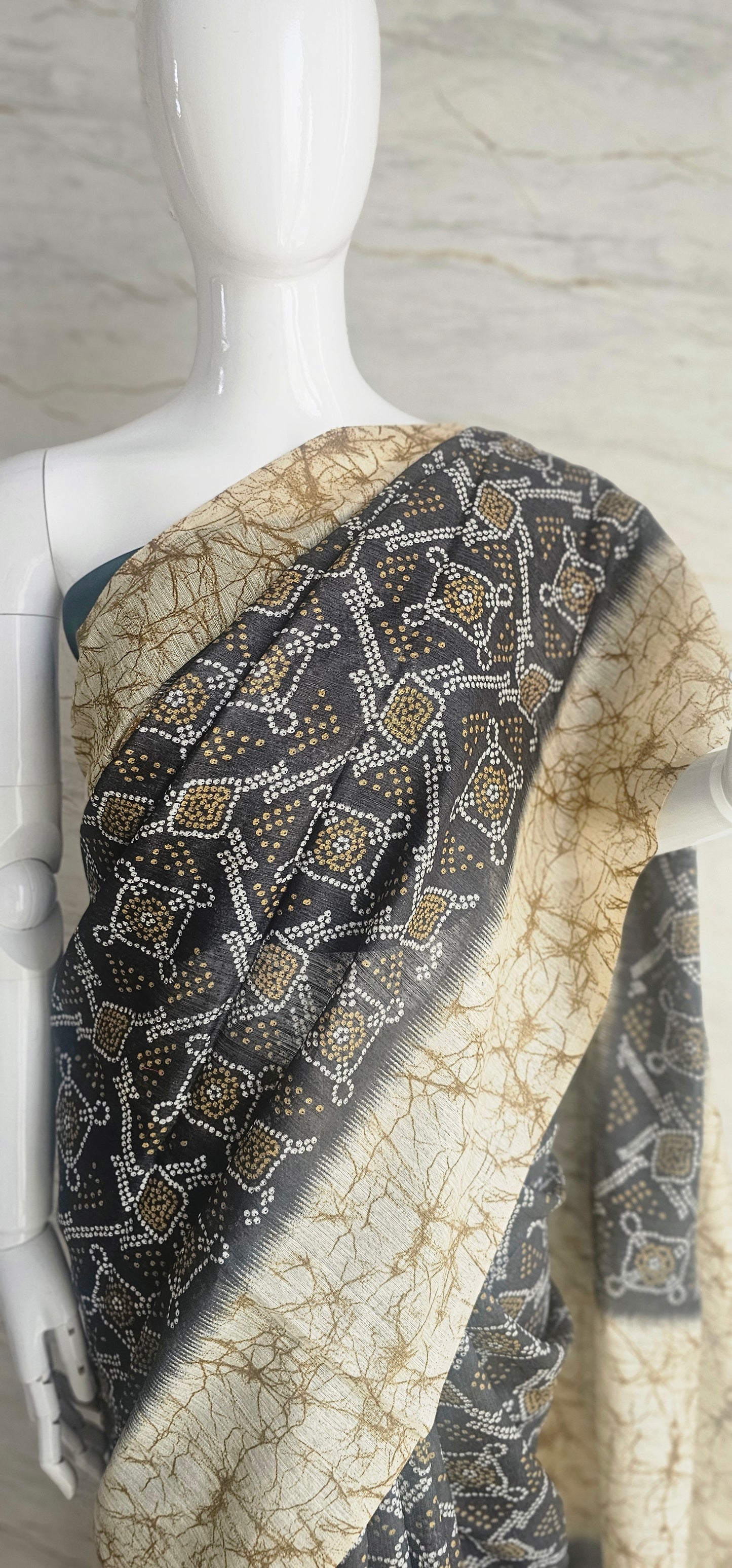 Breezy and beautiful Linen blend sarees with ikat motifs and marble dyestyle pattern .