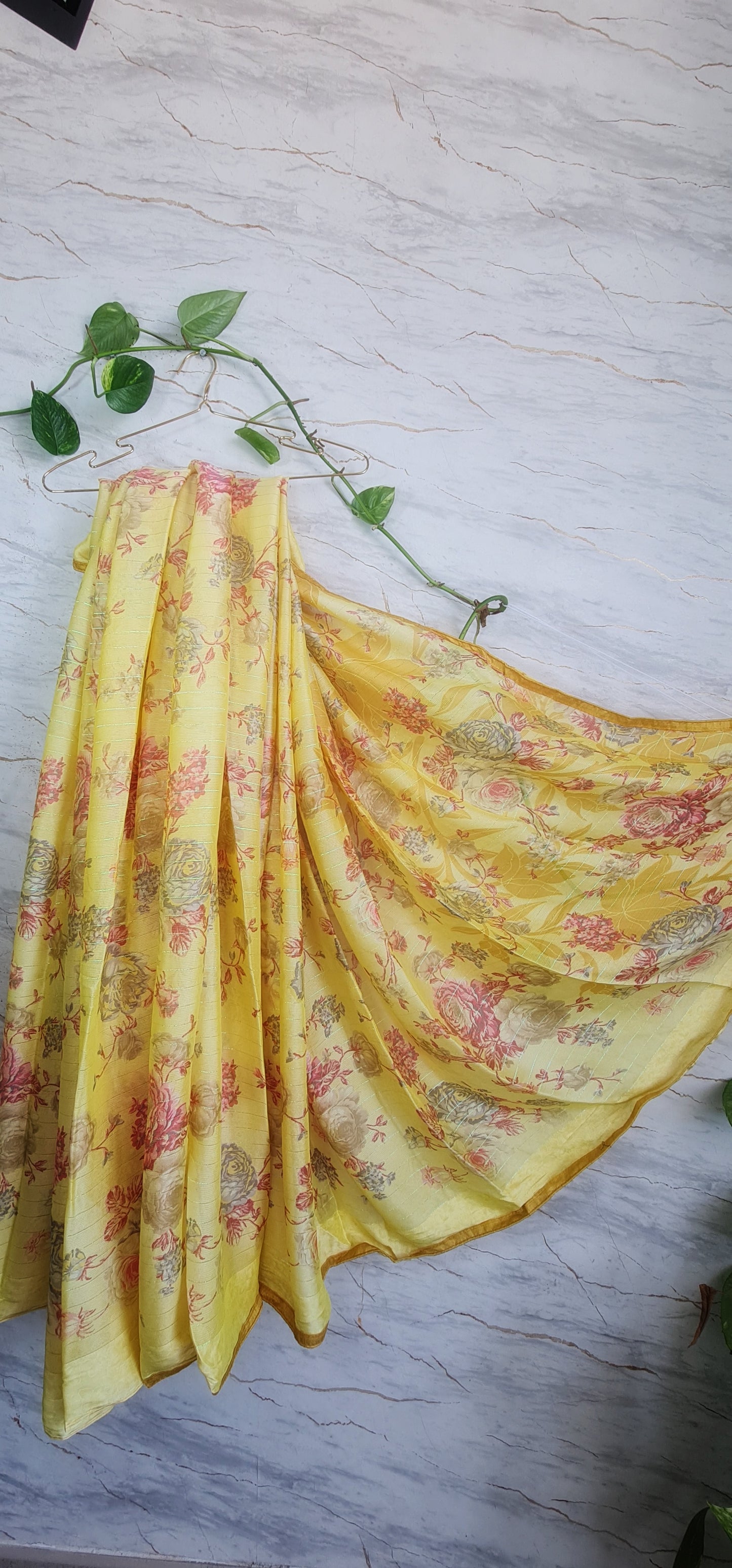 Satin Chiffon Sarees With Floral Digital Prints.