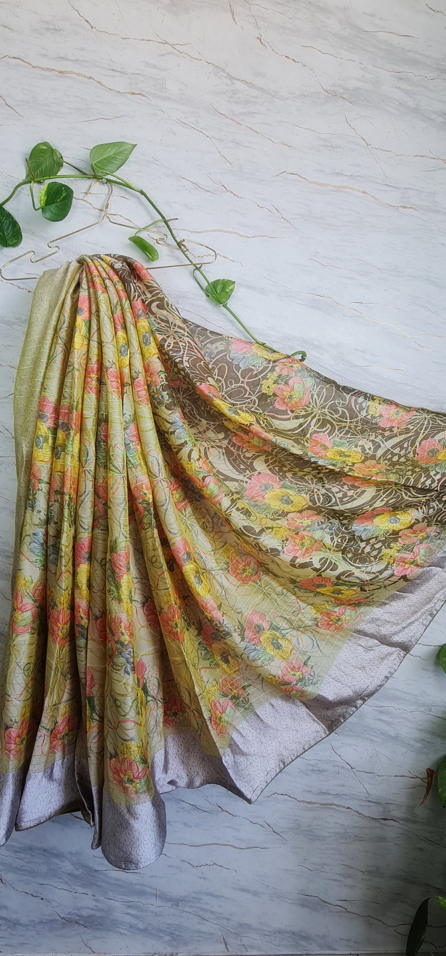 Satin Chiffon Sarees With Floral Digital Prints.