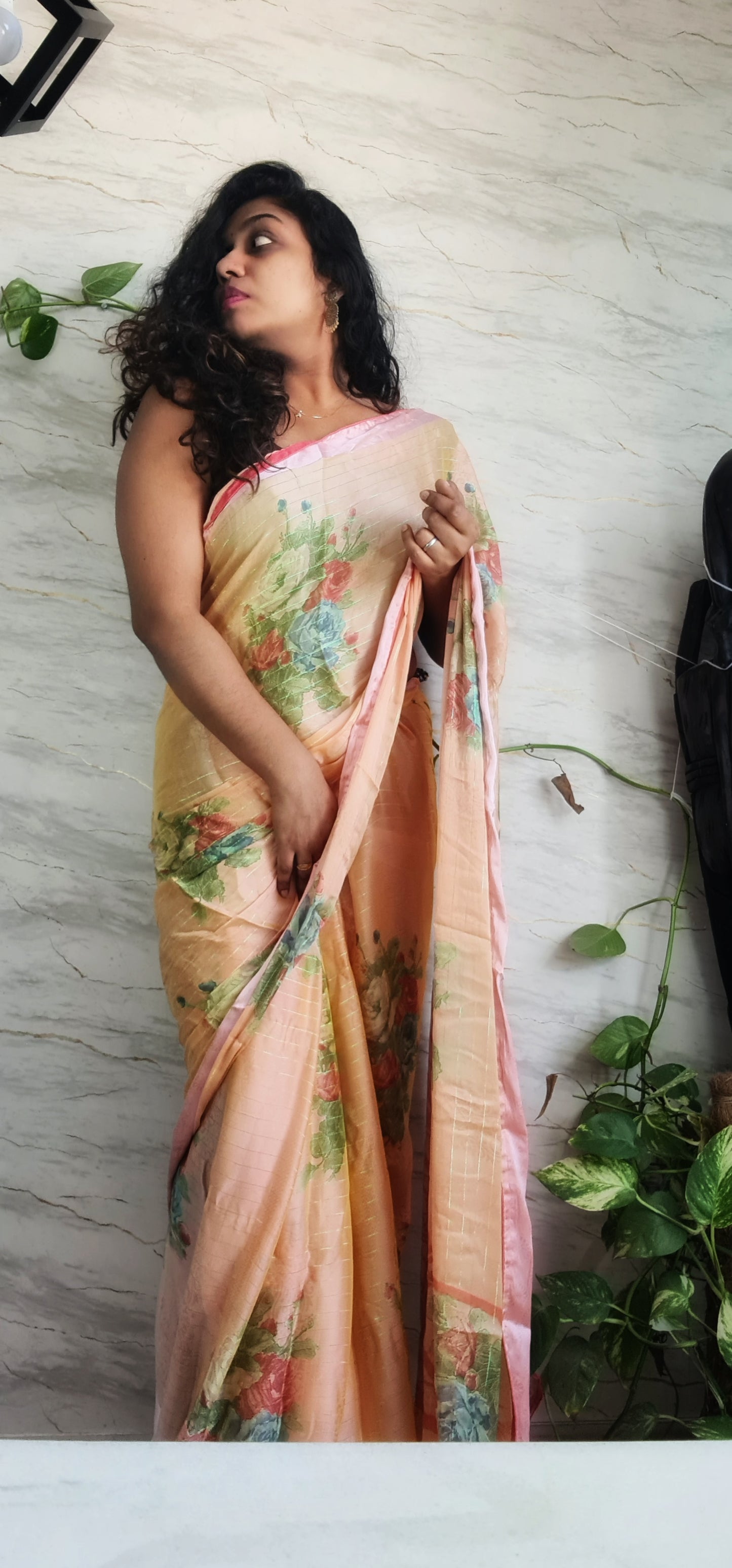 Satin Chiffon Sarees With Floral Digital Prints