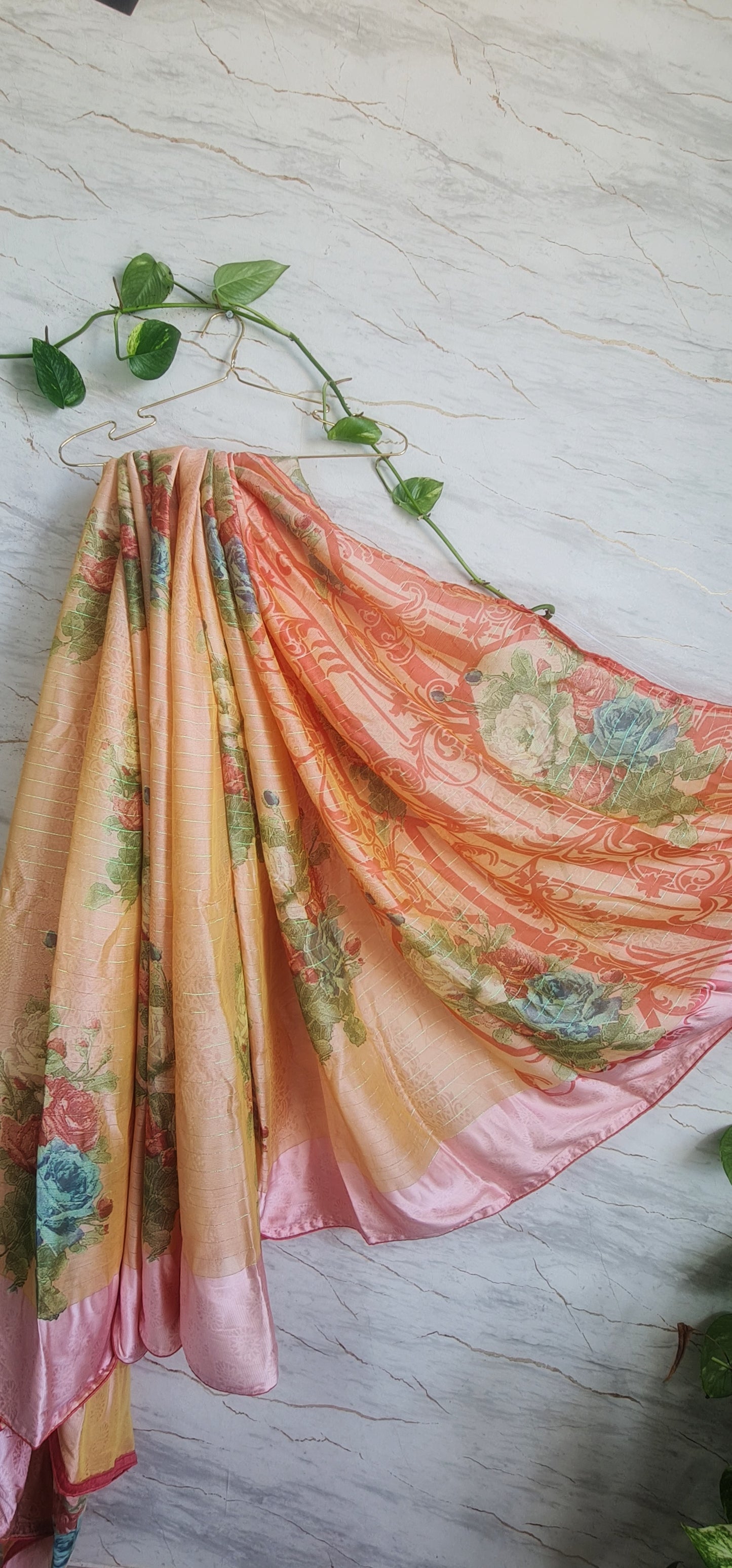 Satin Chiffon Sarees With Floral Digital Prints