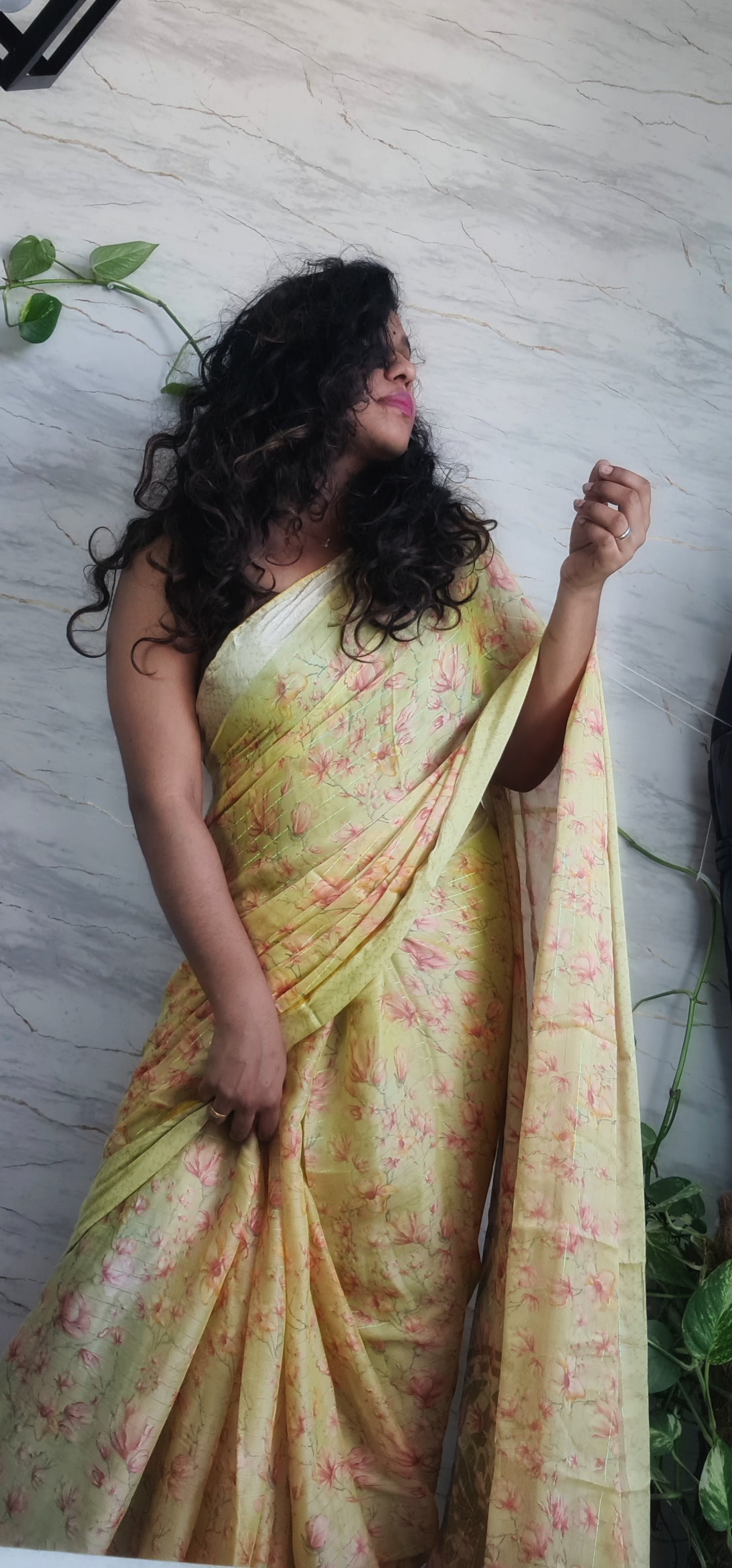 Satin Chiffon Sarees With Floral Digital Prints.