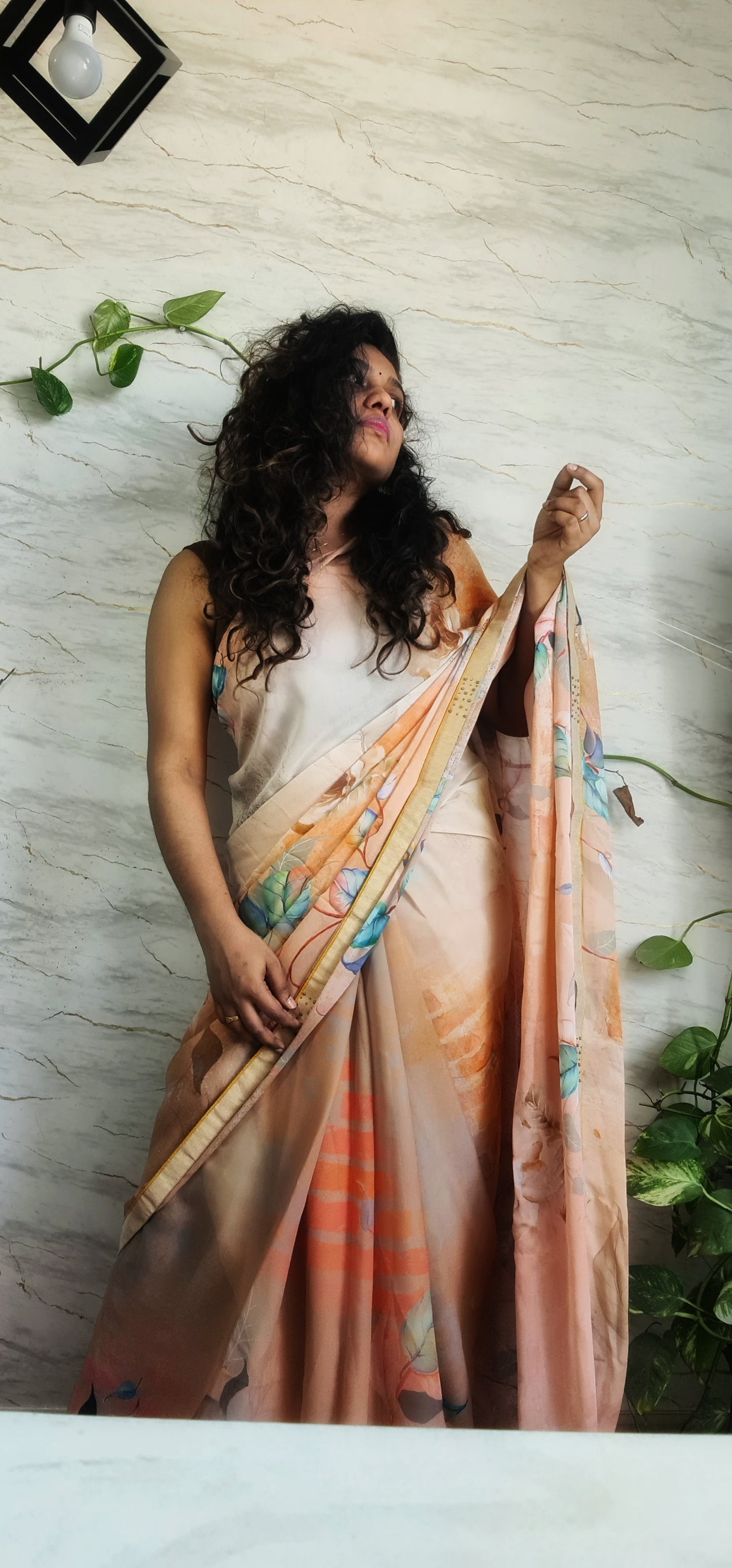 Beautiful Viscose Georgette Digital Print Saree In Mute Shade