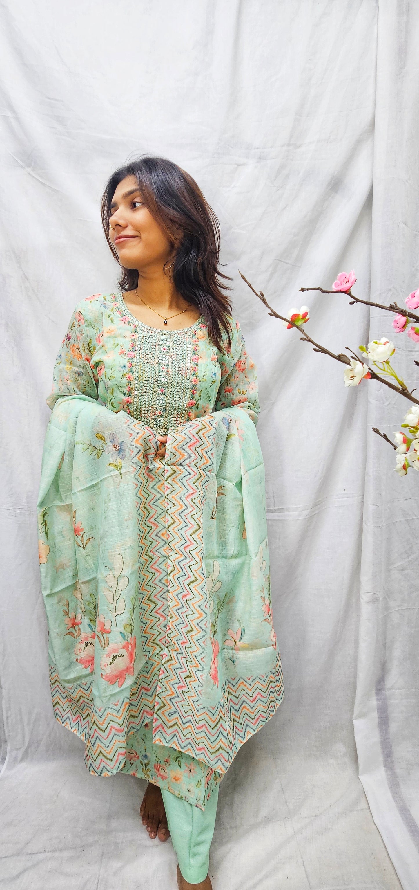 Linen Cotton 3 pc Salwar Suit Set