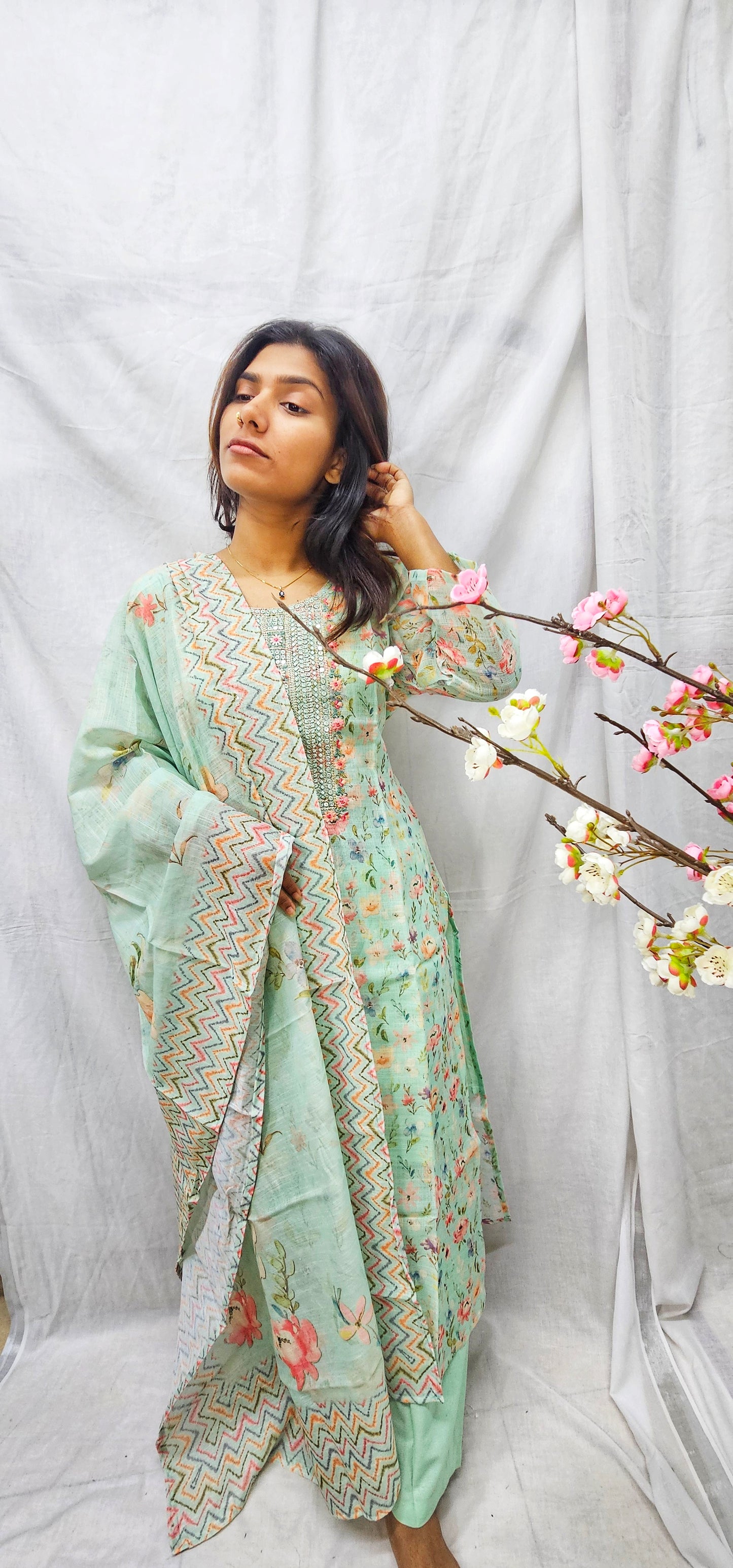 Linen Cotton 3 pc Salwar Suit Set