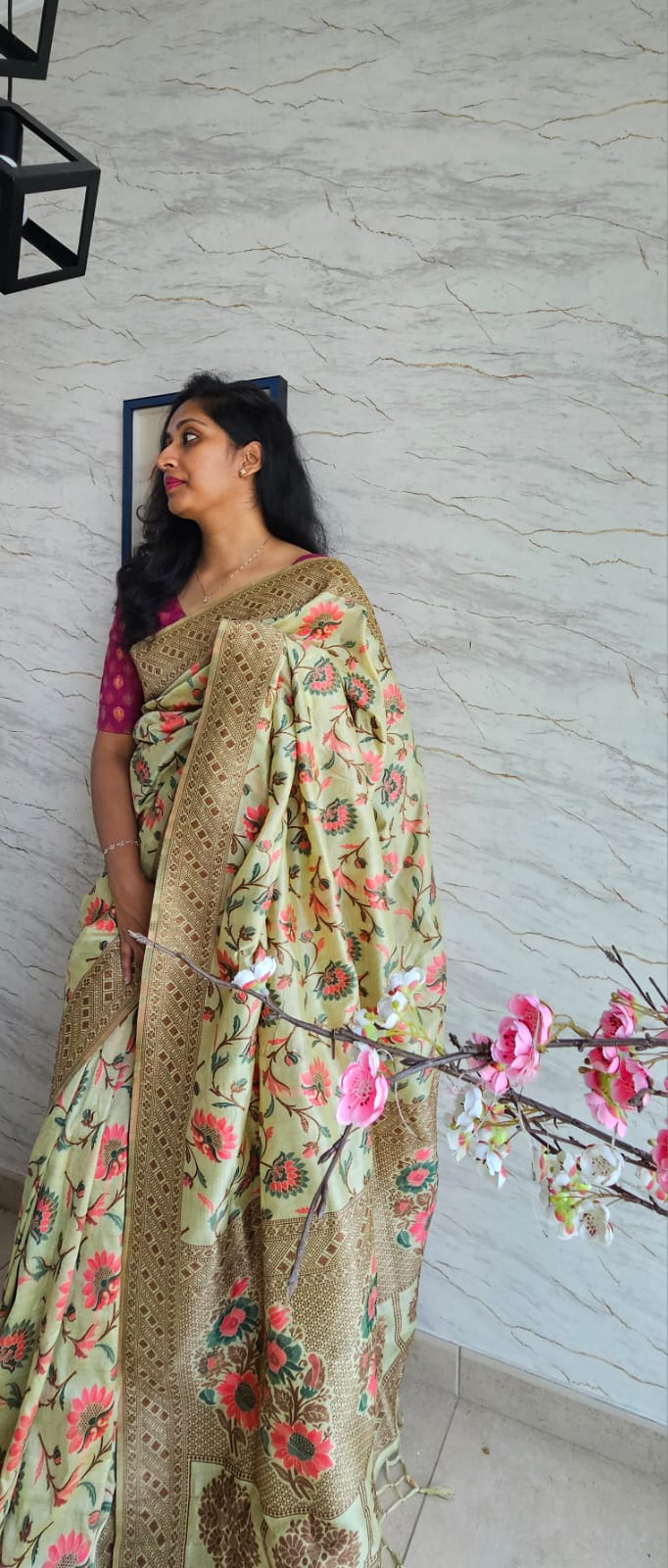 Cotton silk saree with kashmiri thread work