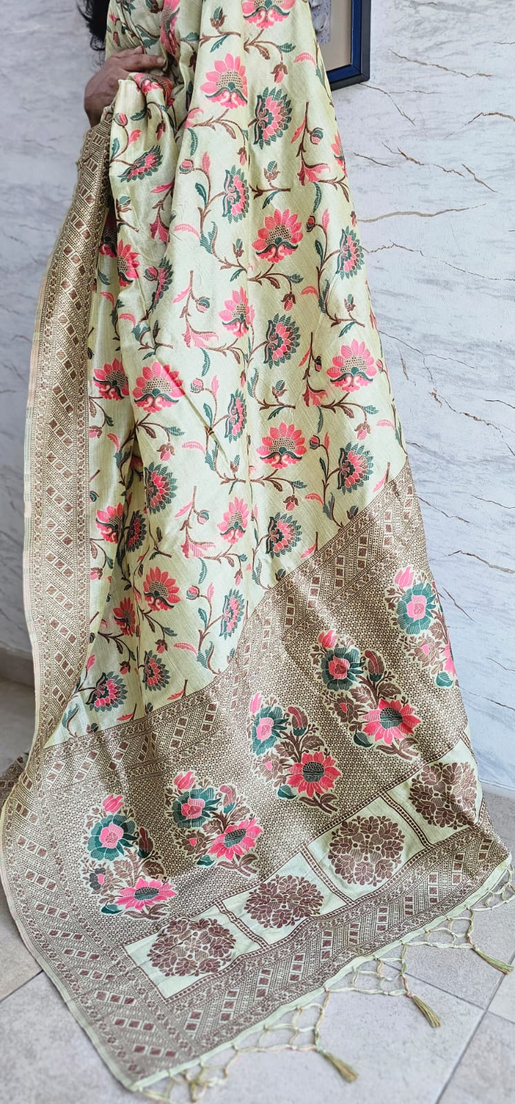 Cotton silk saree with kashmiri thread work