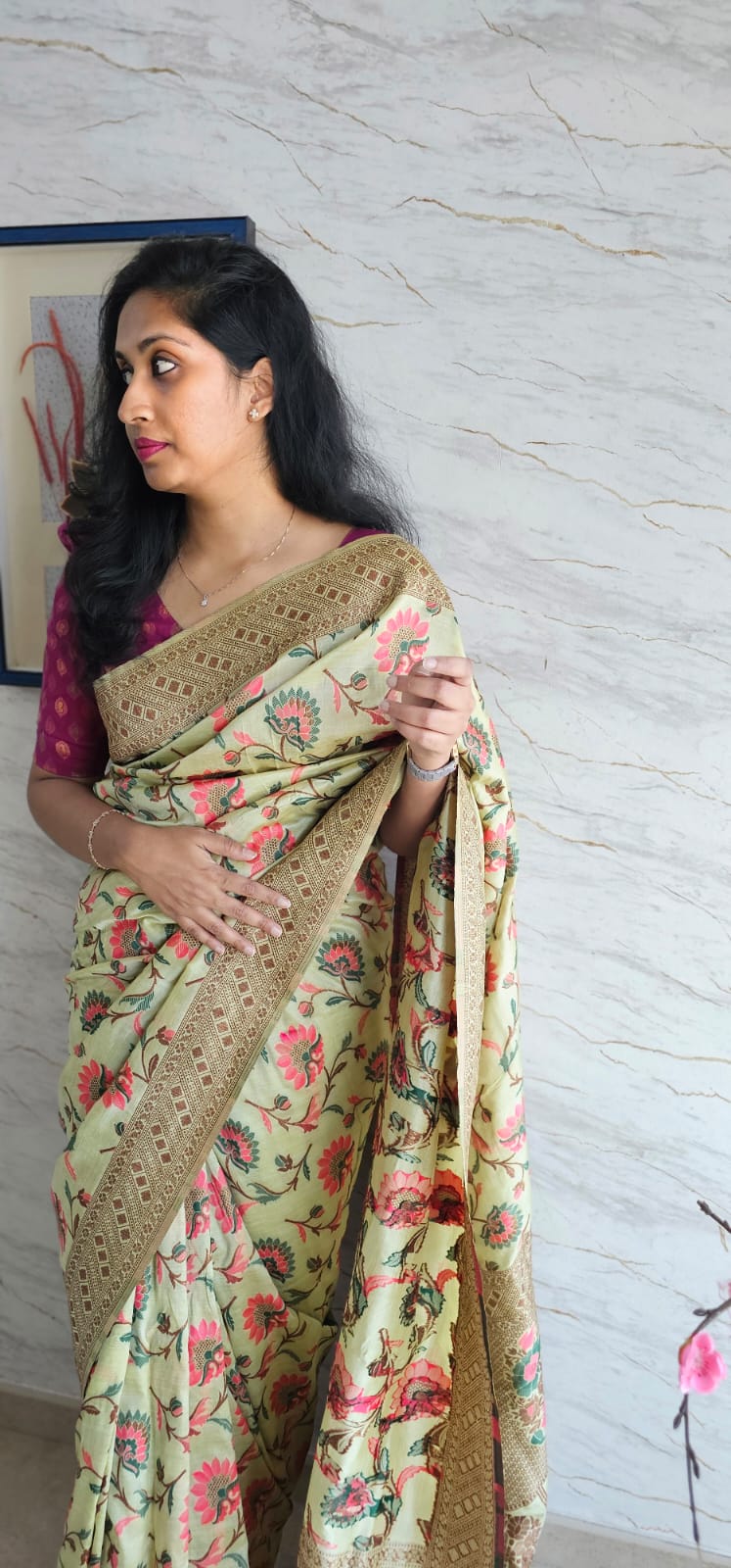 Cotton silk saree with kashmiri thread work