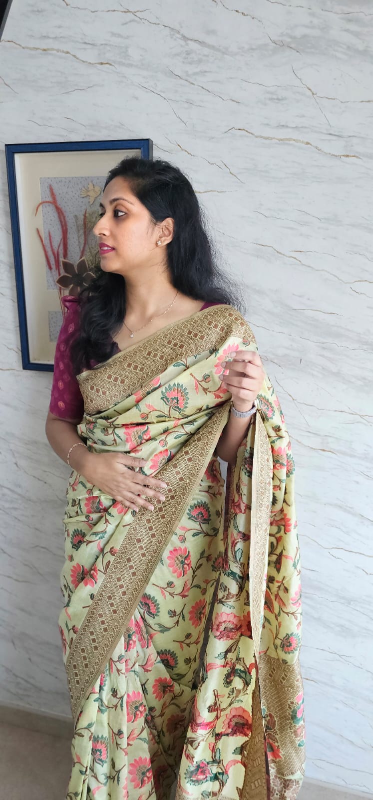 Cotton silk saree with kashmiri thread work