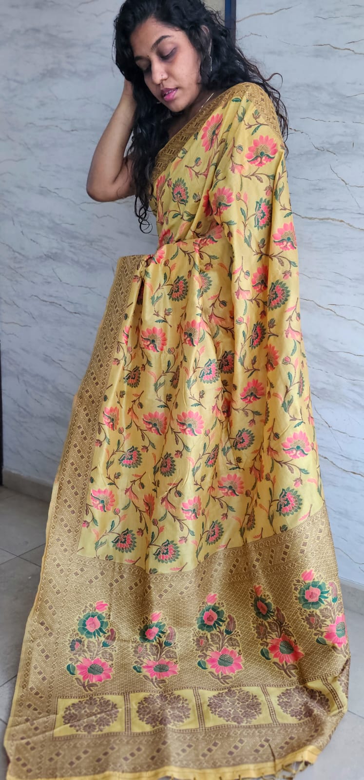 Cotton silk saree with kashmiri thread work .