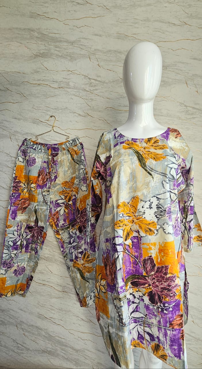 Cotton coord set..with trendy floral foliage patterns and perfect for the summer