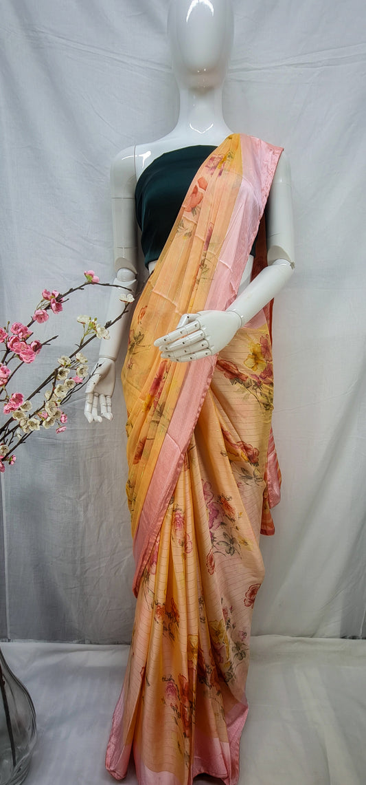 Satin Chiffon sarees with floral digital prints.