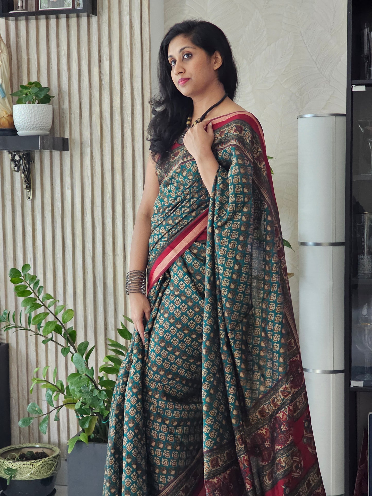 Semi Resham Silk Sarees In Ajrakh Inspired Pattern In Deep Blue