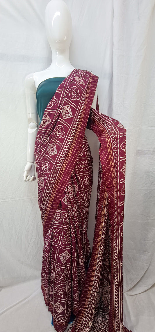 Daily wear Semi Satin silk sarees with bandhani design.