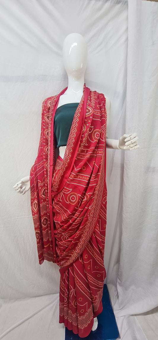 Daily wear Semi Satin silk sarees with bandhani design.&nbsp;