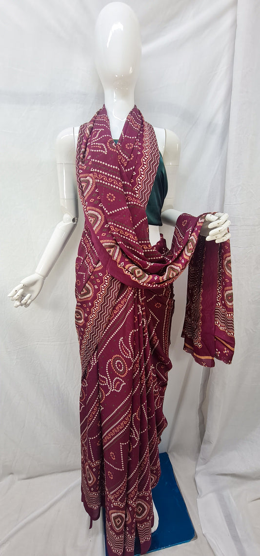 Daily wear Semi Satin silk sarees with bandhani design.