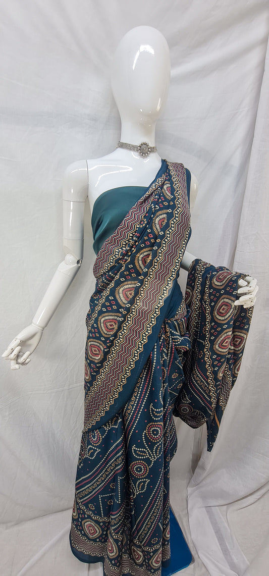 Daily wear Semi Satin silk sarees with bandhani design.
