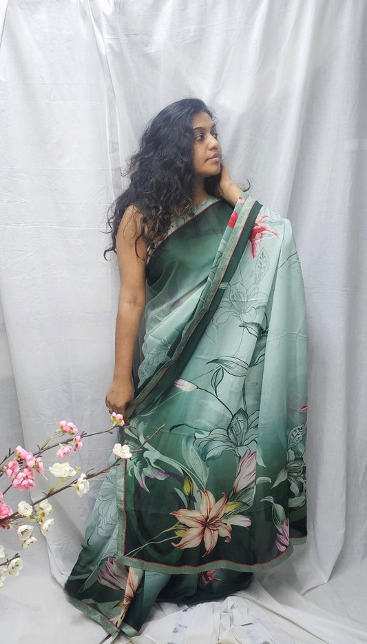 Beautiful Viscose Georgette Digital Print Saree In Double Shade