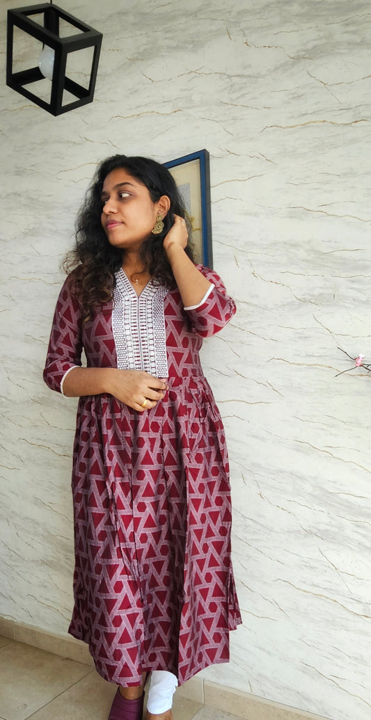 Muslin fabric kurti with emroidered neckline