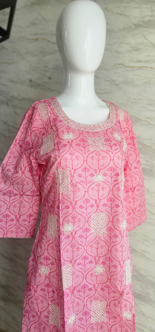Elegant Cotton fabric kurti with intricate &nbsp;embroidery work